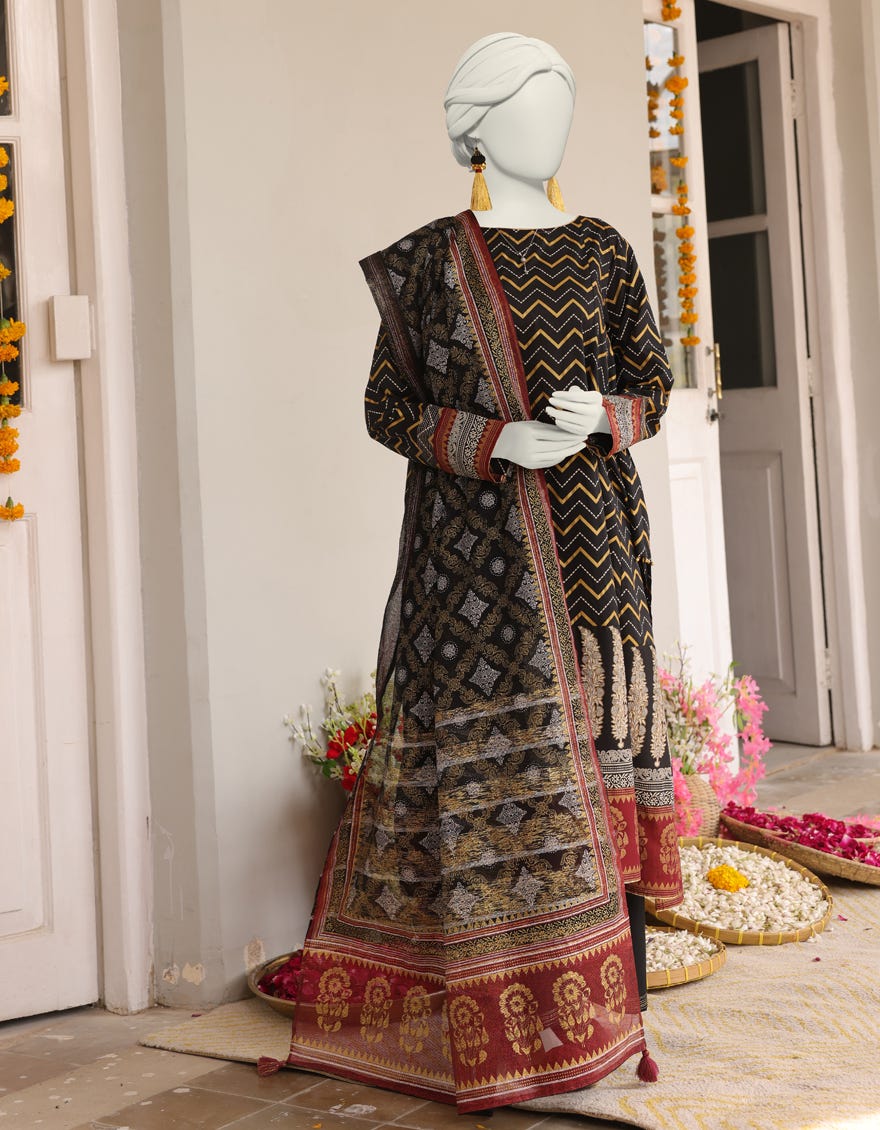 Black Lawn Stitched 3 Piece | Jlawn-S-24-384