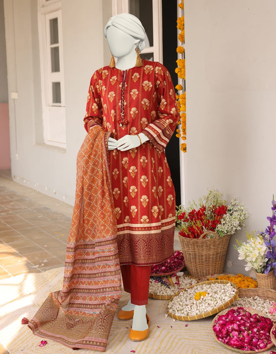 Rust Lawn Stitched 3 Piece | Jlawn-S-24-385