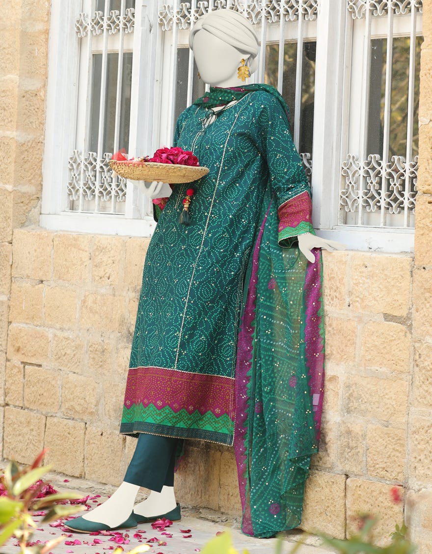 Green Cambric Stitched 3 Piece | Jlawn-S-24-388