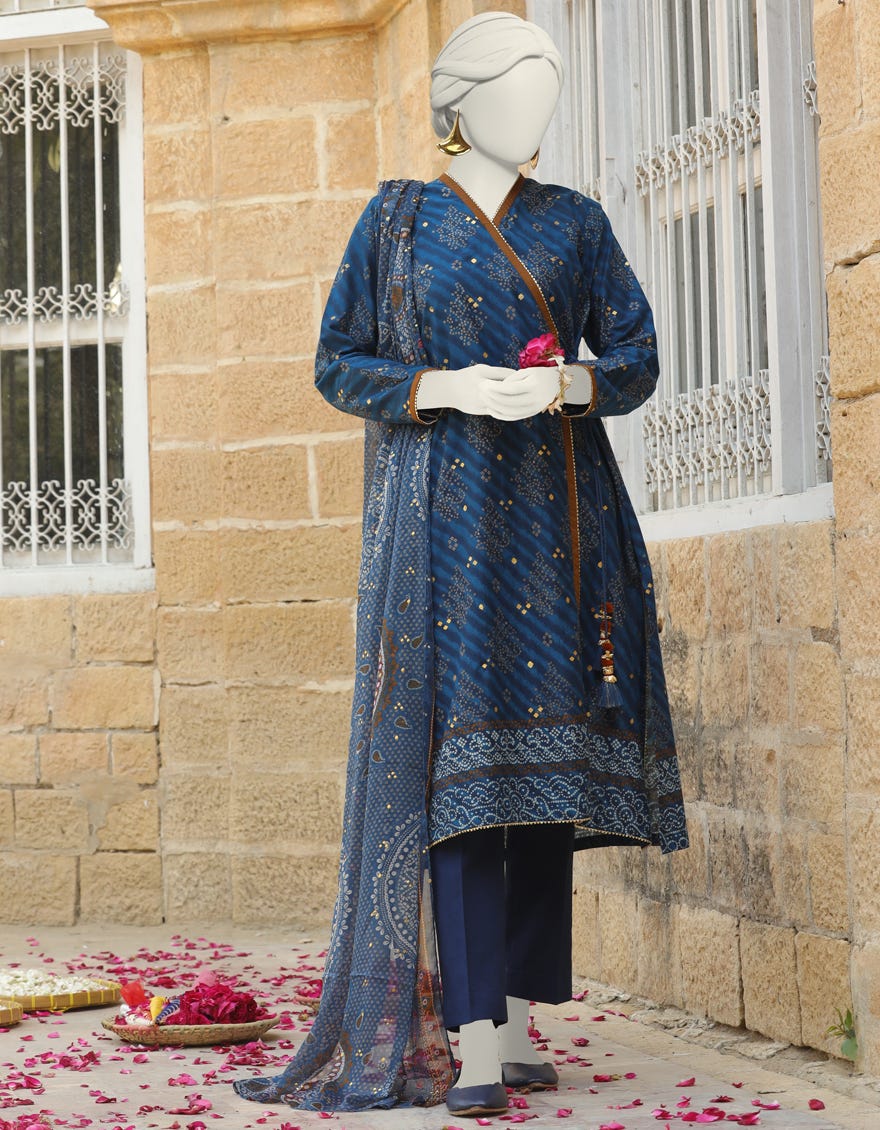 Blue Cambric Stitched 3 Piece | Jlawn-S-24-390