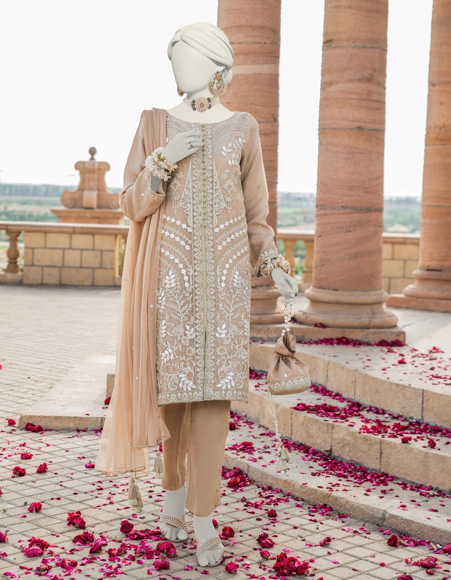 Beige Organza Stitched 3 Piece | Jjpw-S-Jps-24-3910