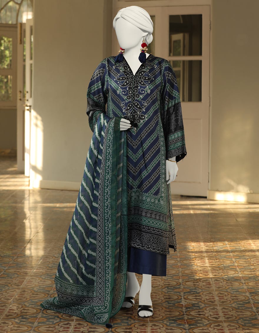 Blue Impure Silk Stitched 3 Piece | Jlawn-S-24-393