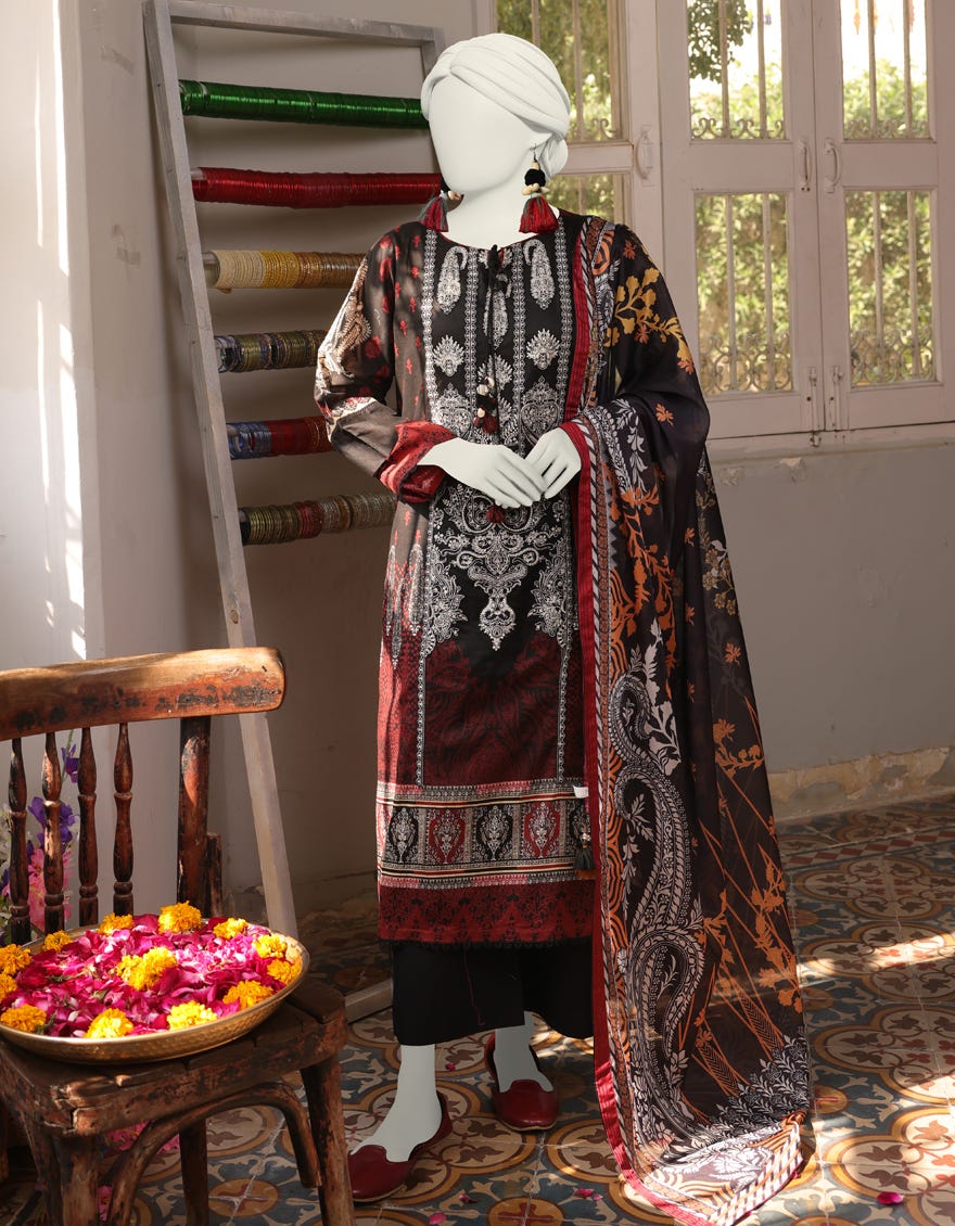 Maroon Lawn Stitched 3 Piece | Jlawn-S-24-396