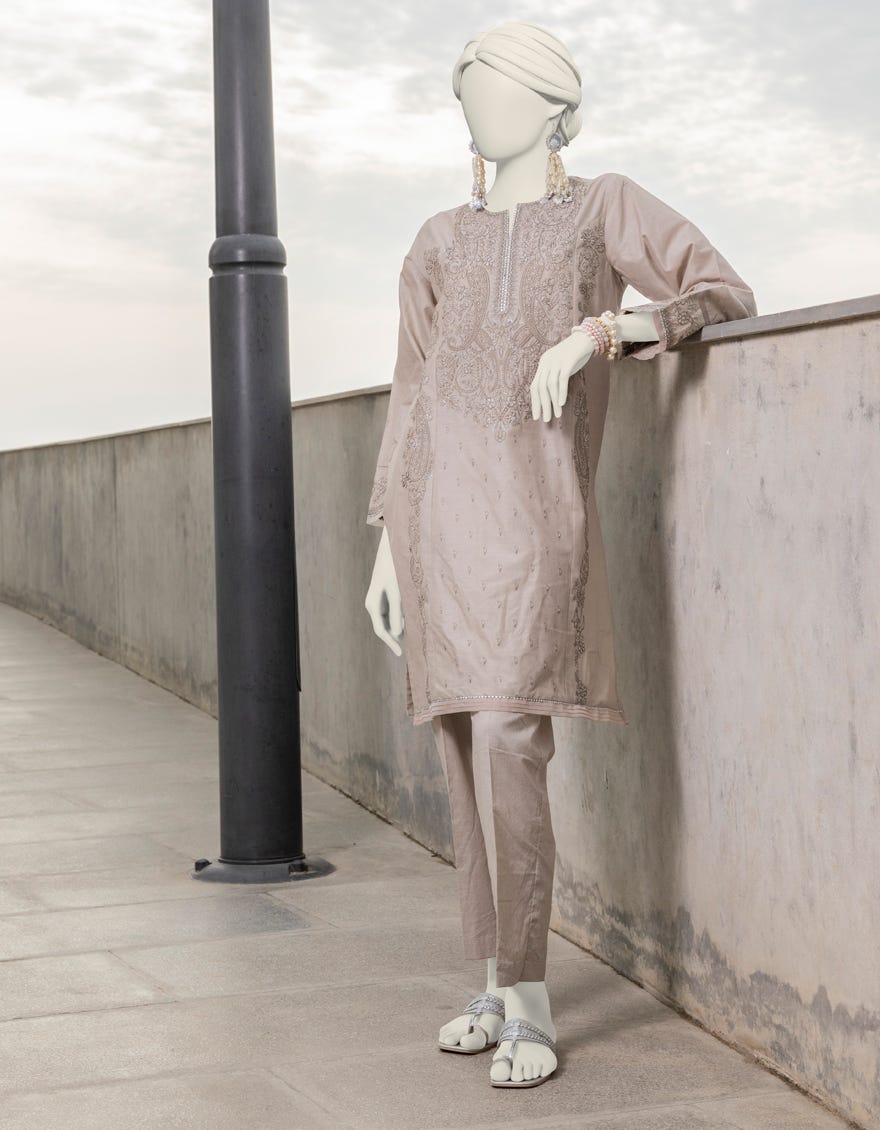 Beige Lawn Women's Kurti | Jjlk-S-Jss-24-398