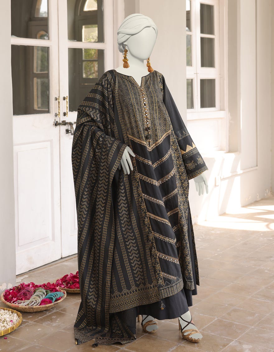 Grey Cambric Stitched 3 Piece | Jlawn-S-24-399