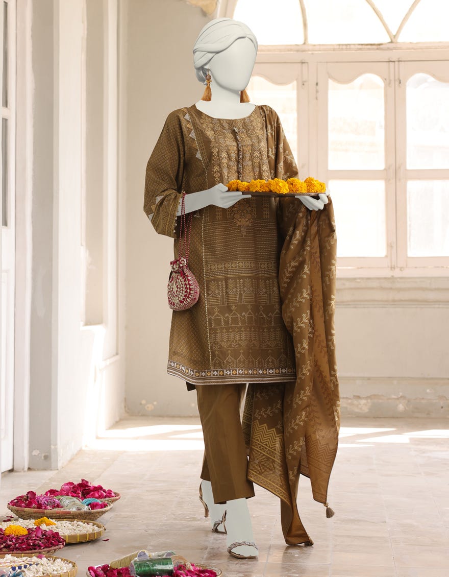 Olive Cambric Stitched 3 Piece | Jlawn-S-24-401