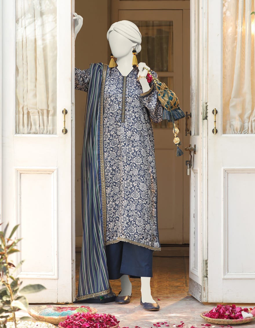 Blue Impure Silk Stitched 3 Piece | Jlawn-S-24-403