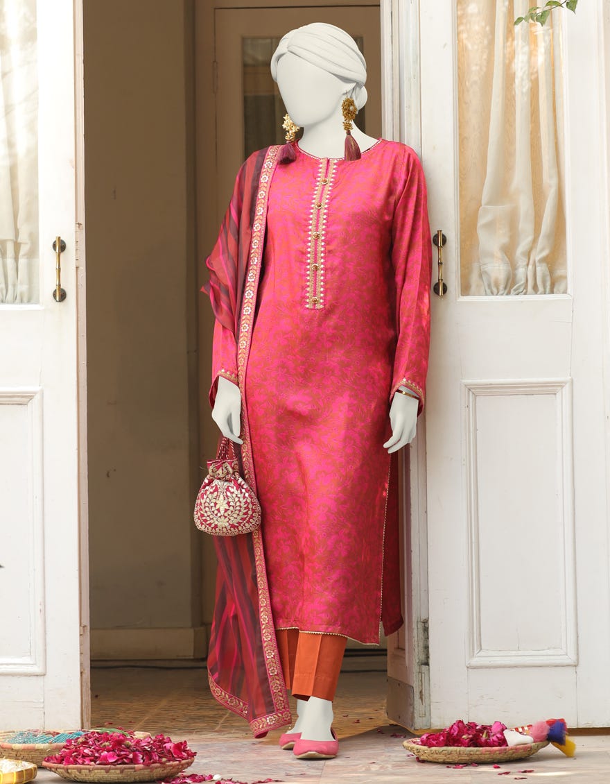 Pink Impure Silk Stitched 3 Piece | Jlawn-S-24-404