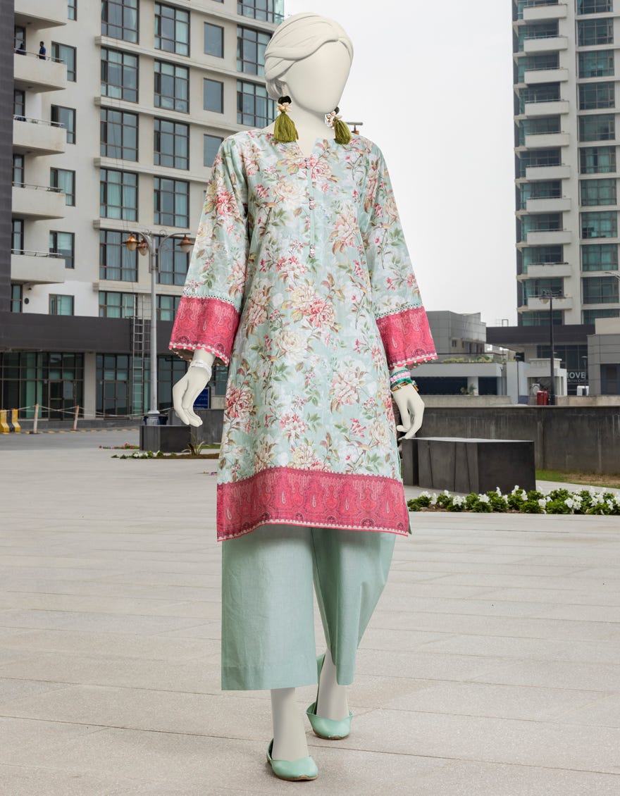 Green Cambric Women's Kurti | Jjlk-S-Jss-24-408
