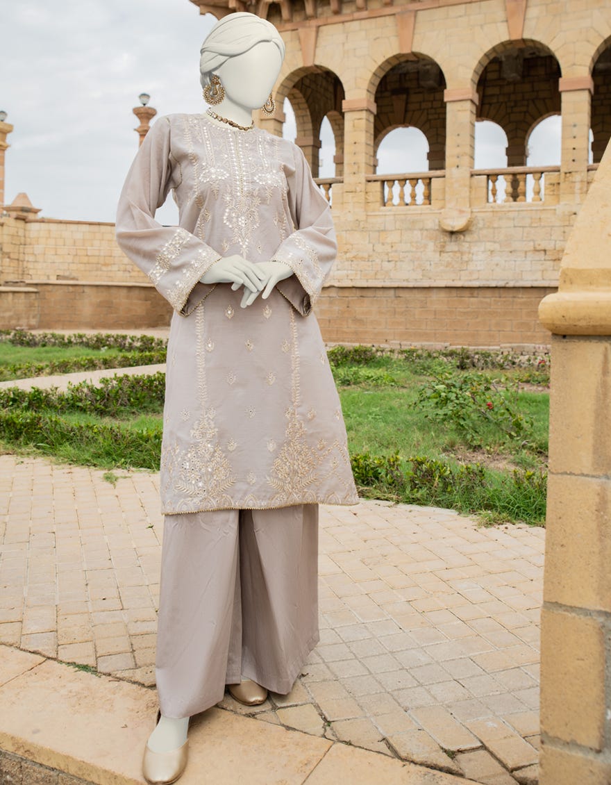 Beige Paper Cotton Women's Kurti | Jjlk-S-Jss-24-410