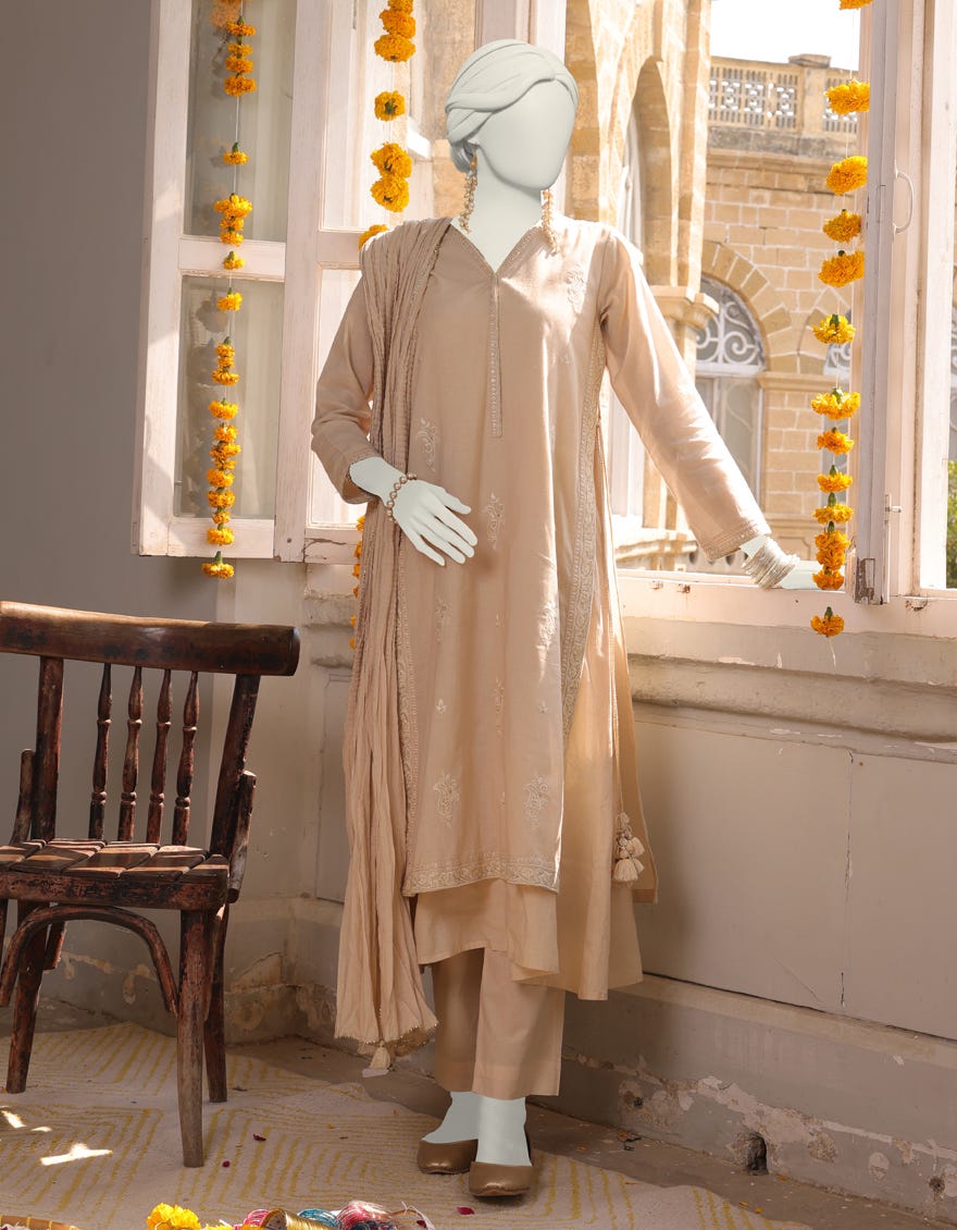 Beige Lawn Stitched 3 Piece | Jlawn-S-24-412