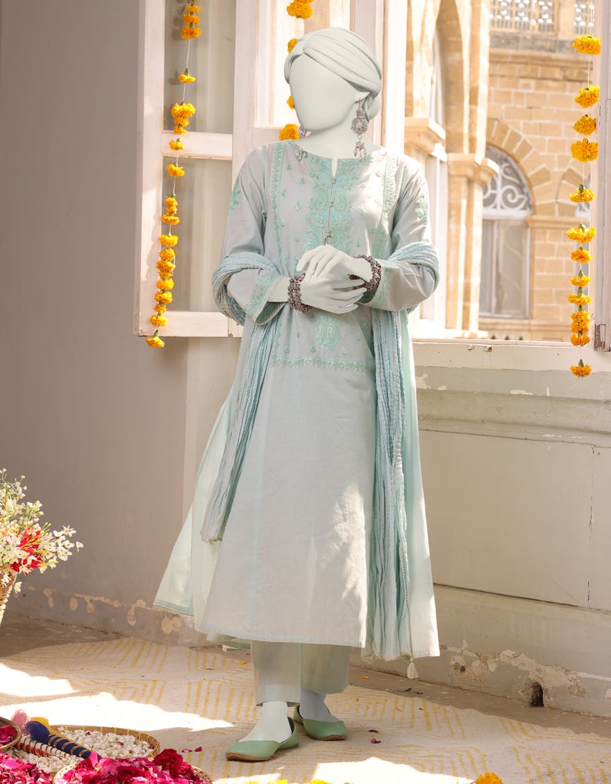 Blue Lawn Stitched 3 Piece | Jlawn-S-24-414