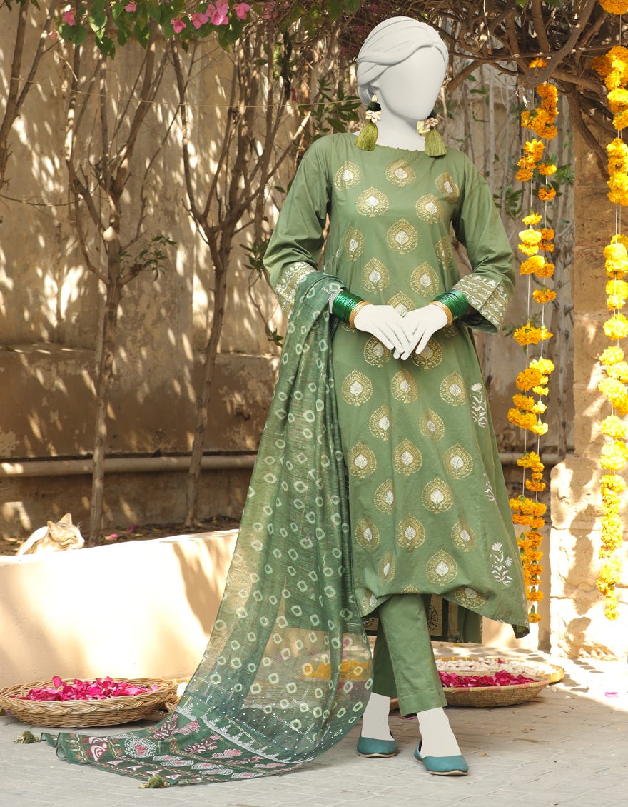Green Lawn Stitched 3 Piece | Jlawn-S-24-442