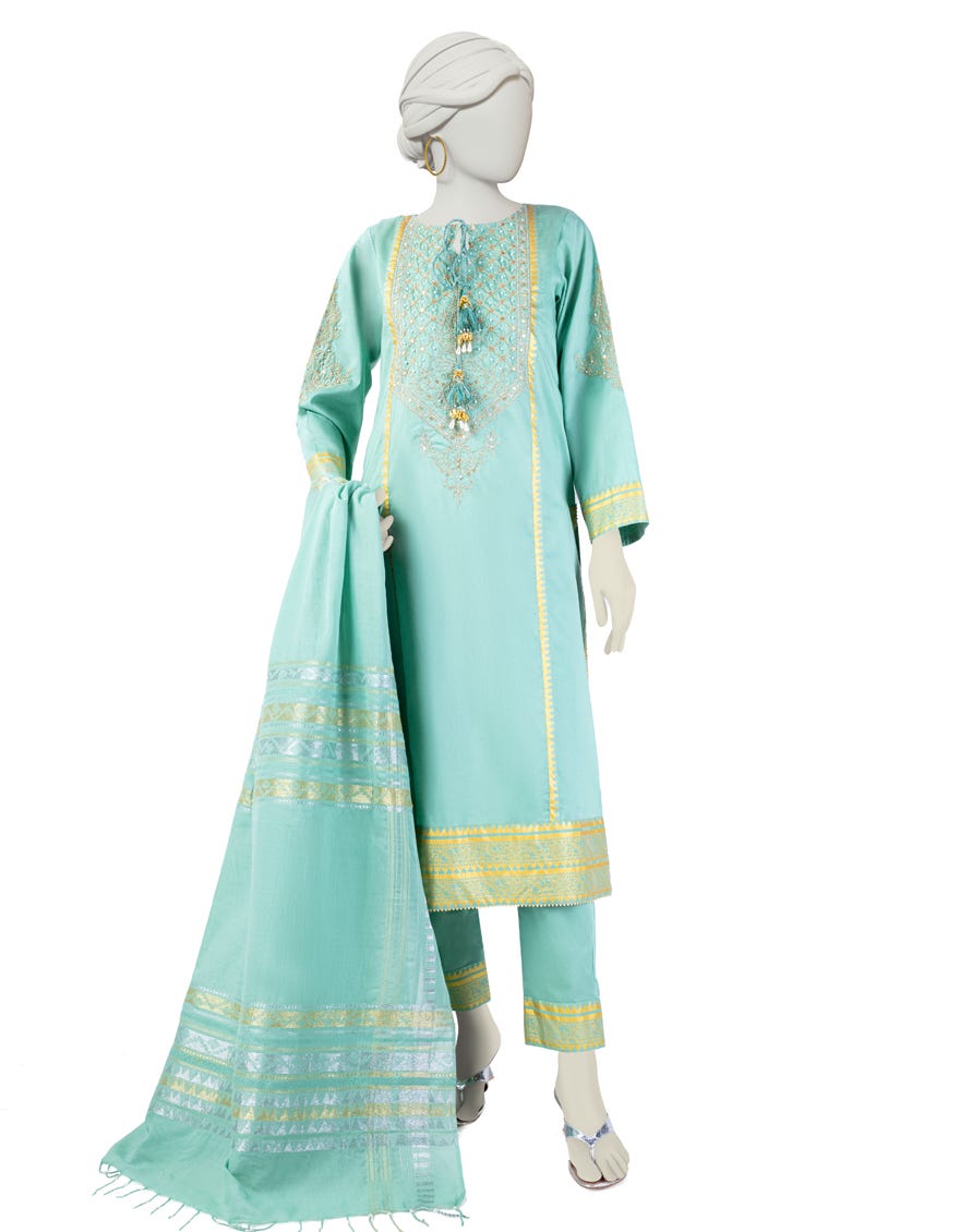 Green Lawn 3 Piece Stitched Dress | Jlawn-S-24-446