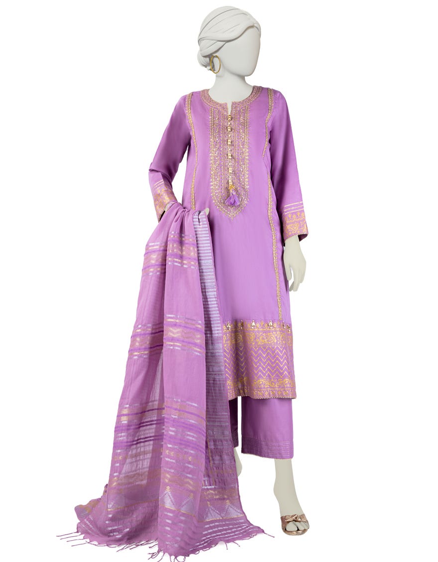 Pink Lawn 3 Piece Stitched Dress | Jlawn-S-24-447