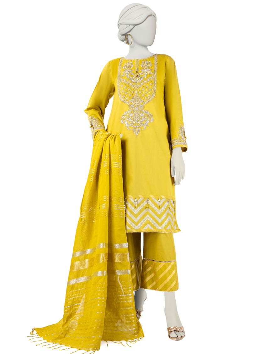 Yellow Lawn 3 Piece Stitched Dress | Jlawn-S-24-448