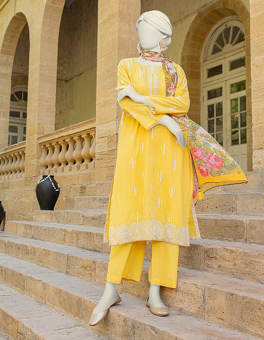 Yellow Lawn 3 Piece Stitched Dress | Jlawn-S-24-453