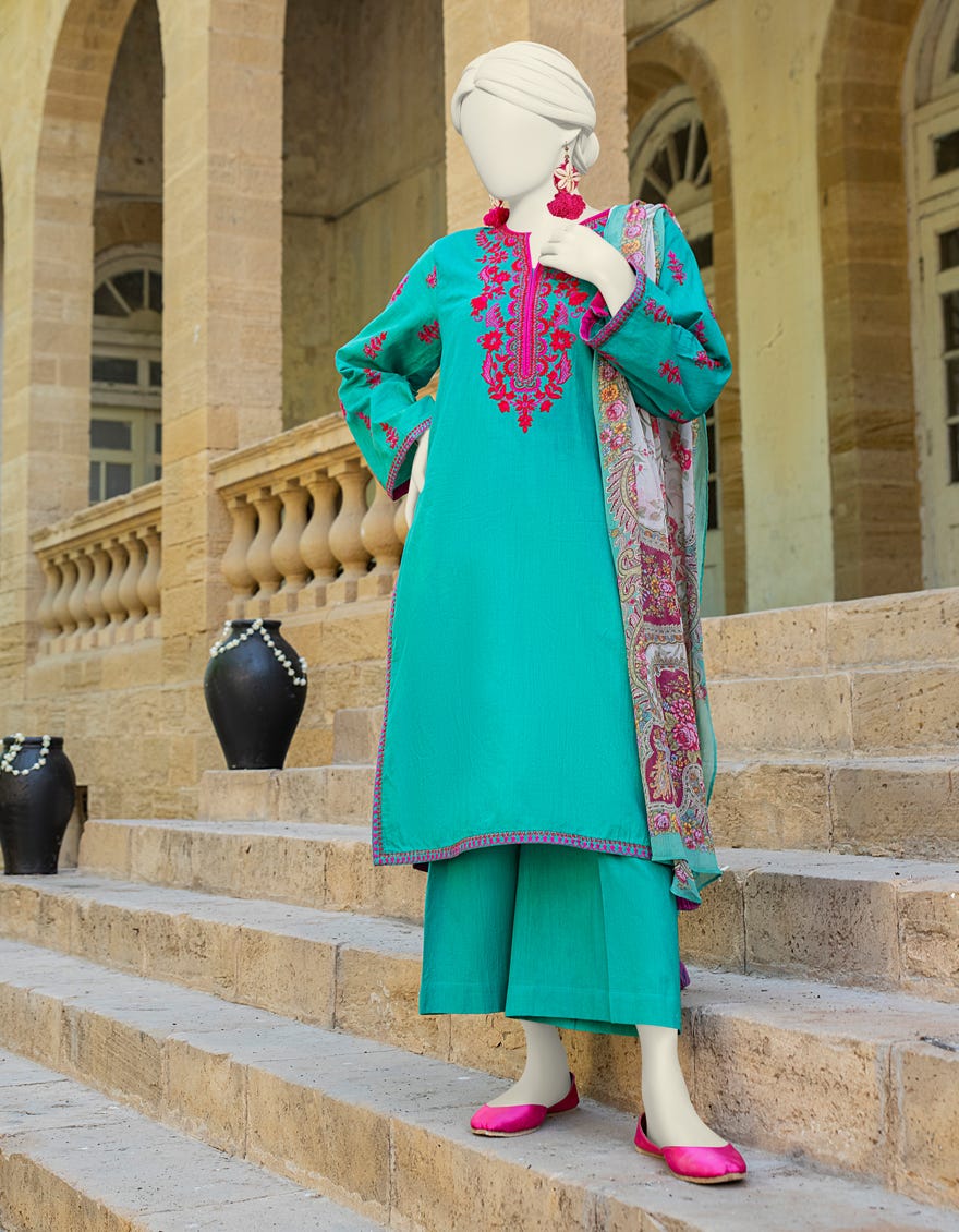 Green Lawn 3 Piece Stitched Dress | Jlawn-S-24-454