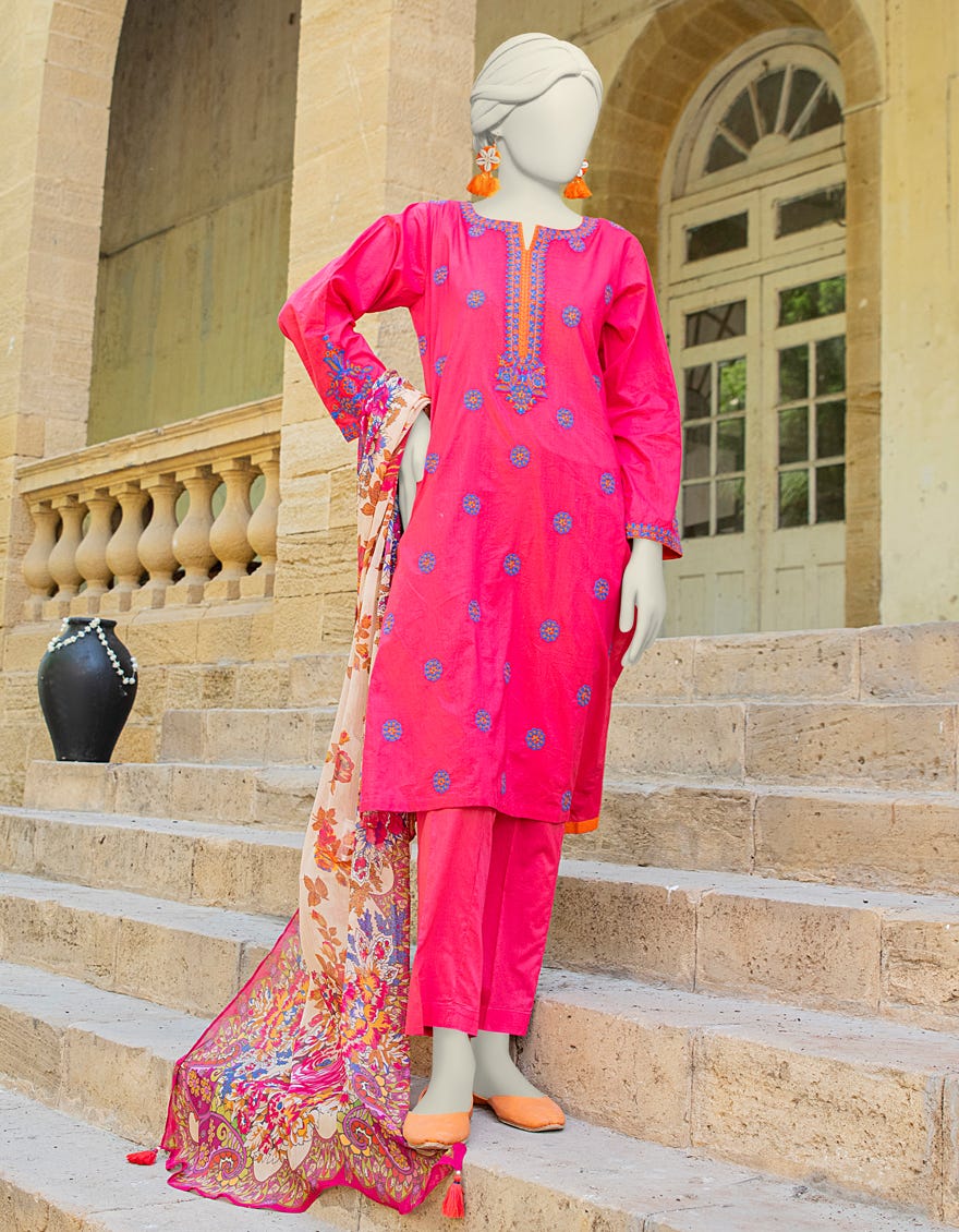 Pink Lawn 3 Piece Stitched Dress | Jlawn-S-24-455