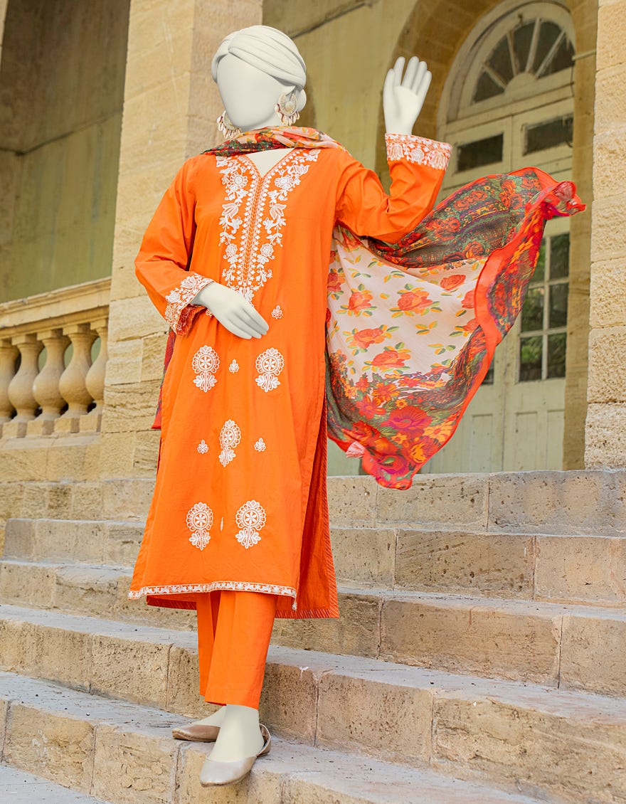 Orange Lawn 3 Piece Stitched Dress | Jlawn-S-24-456