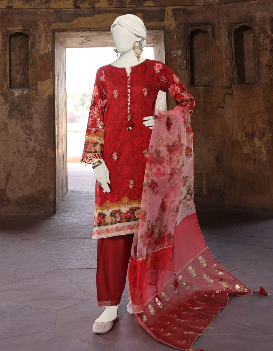 Red Lawn Unstitched 3 Piece Dress | Jlawn-S-24-458