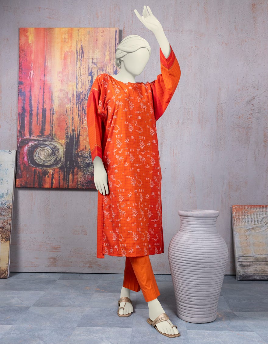 Orange Khaddi Women's Kurti | Jjlk-S-Jss-24-461