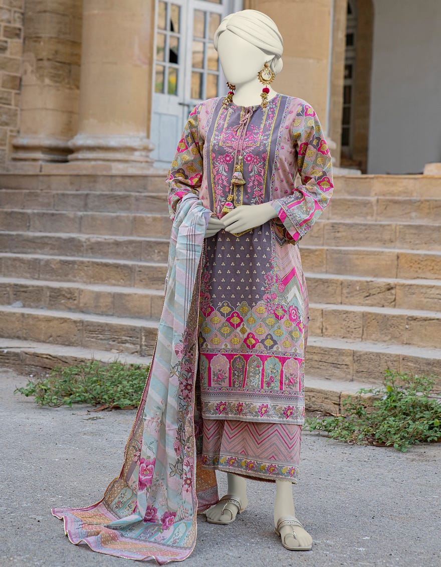 Pink Cambric 3 Piece Stitched Dress | Jlawn-S-24-462