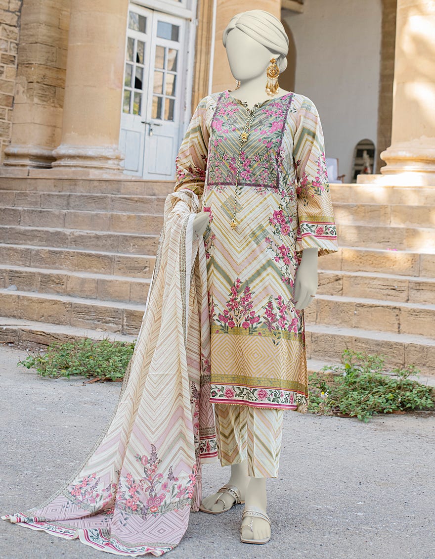 Pink Printed 3 Piece Stitched Dress | Jlawn-S-24-463