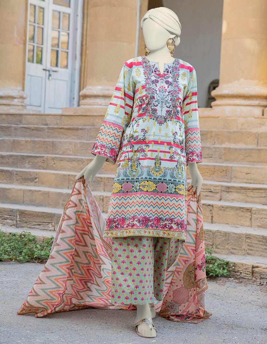 Multicolor Lawn 3 Piece Stitched Dress | Jlawn-S-24-464