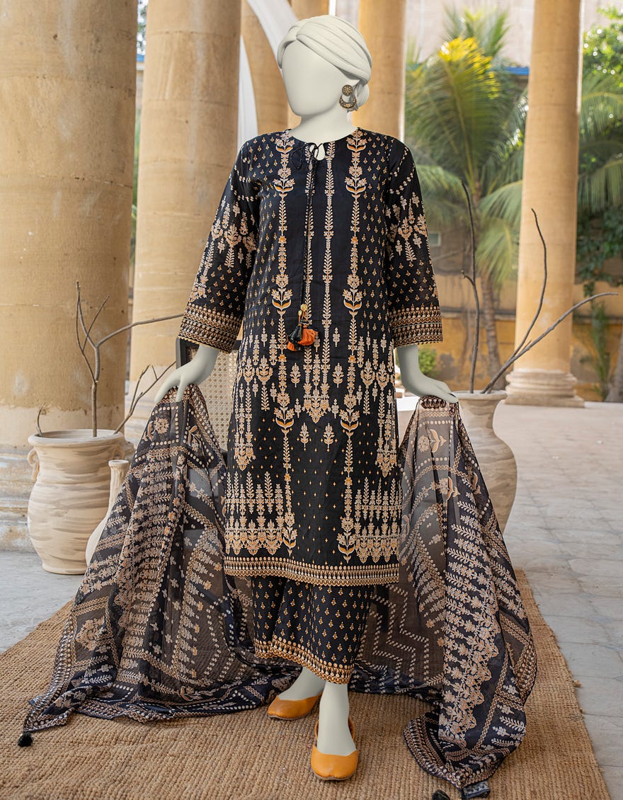 Black Lawn 3 Piece Stitched Dress | Jlawn-S-24-466