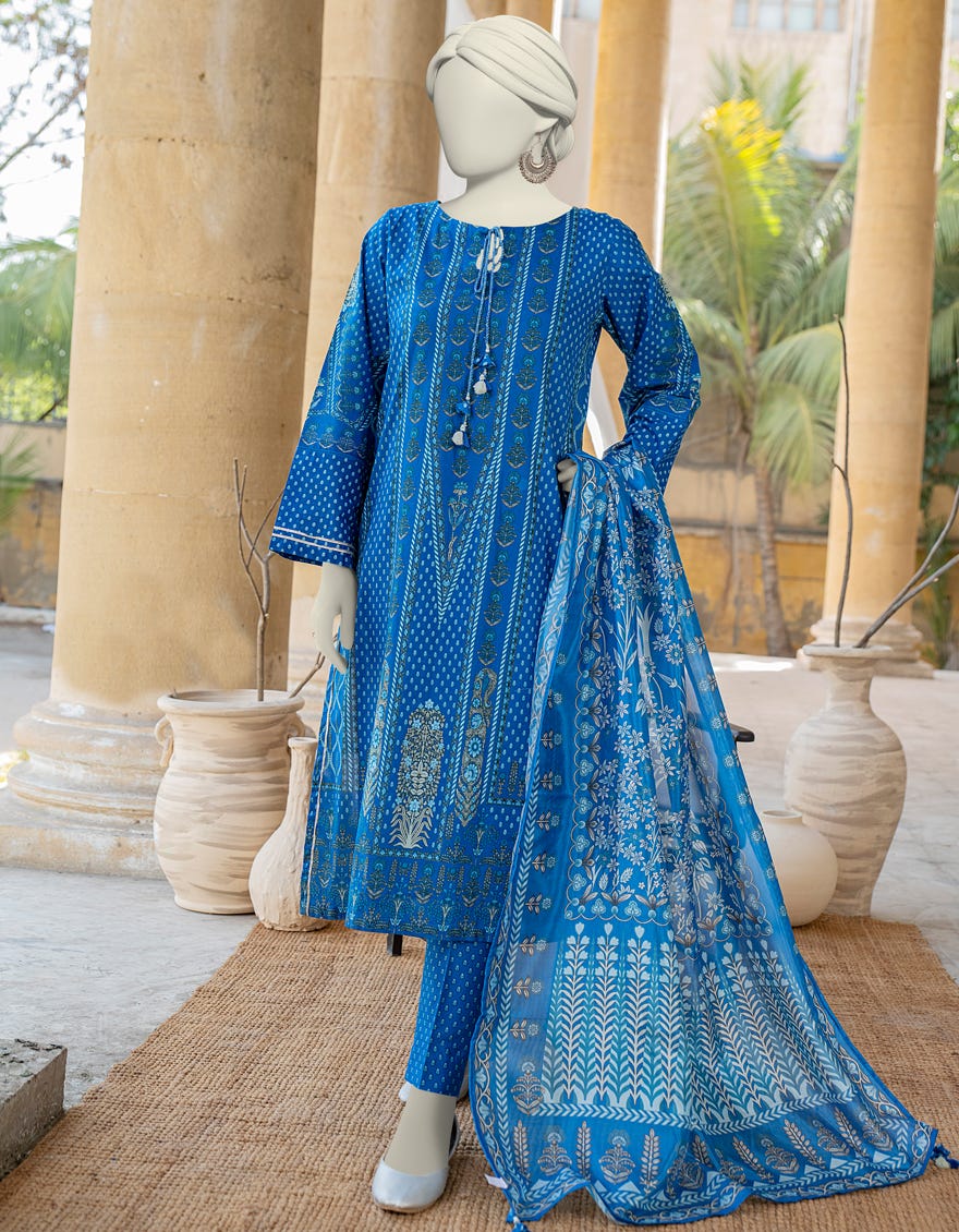 Blue Lawn 3 Piece Stitched Dress | Jlawn-S-24-467