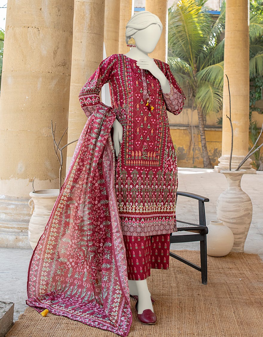 Maroon Lawn 3 Piece Stitched Dress | Jlawn-S-24-468