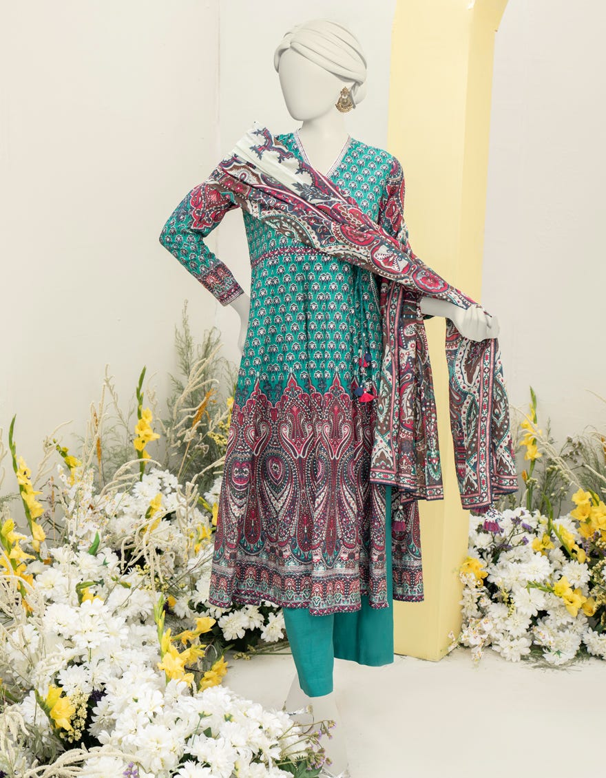 Green Lawn 3 Piece Stitched Dress | Jlawn-S-24-469