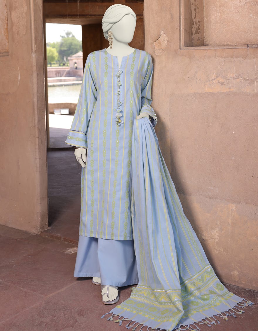 Blue Jacquard Unstitched 3 Piece Dress | Jlawn-S-24-470