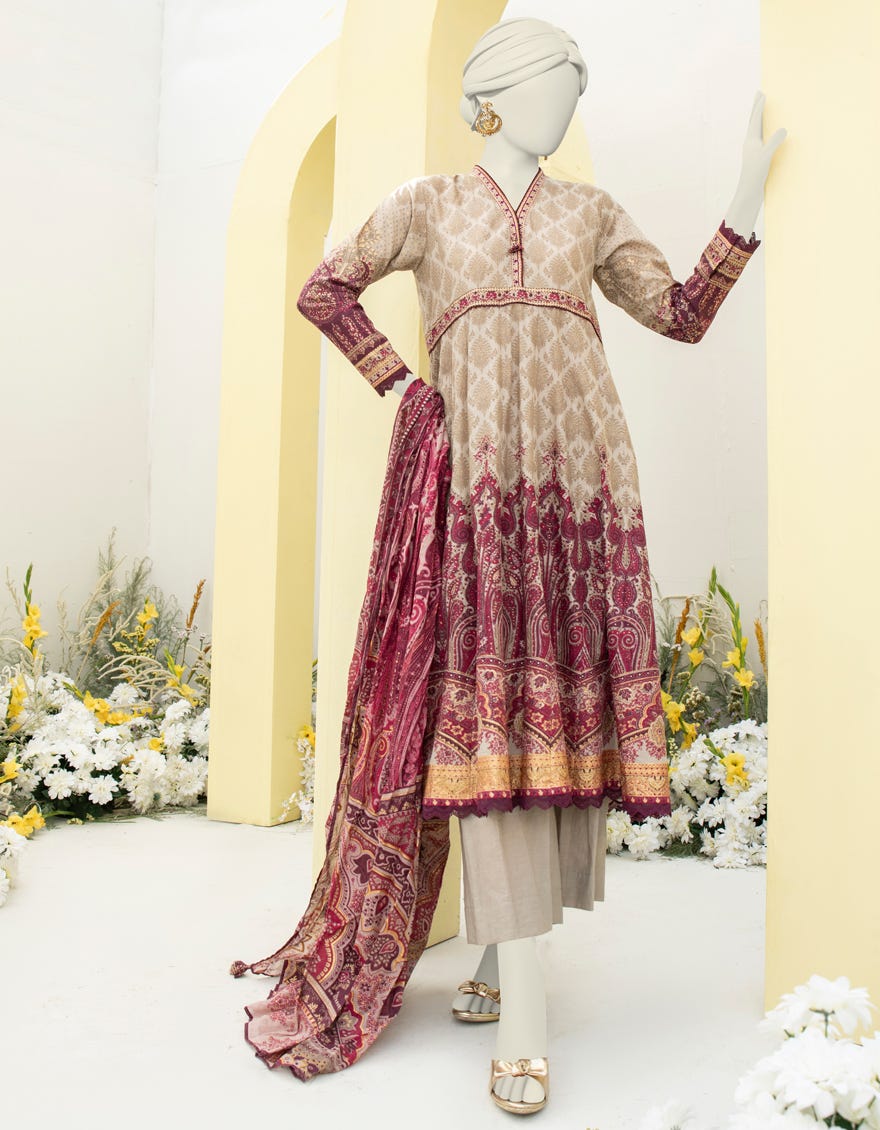 Beige Lawn 3 Piece Stitched Dress | Jlawn-S-24-471