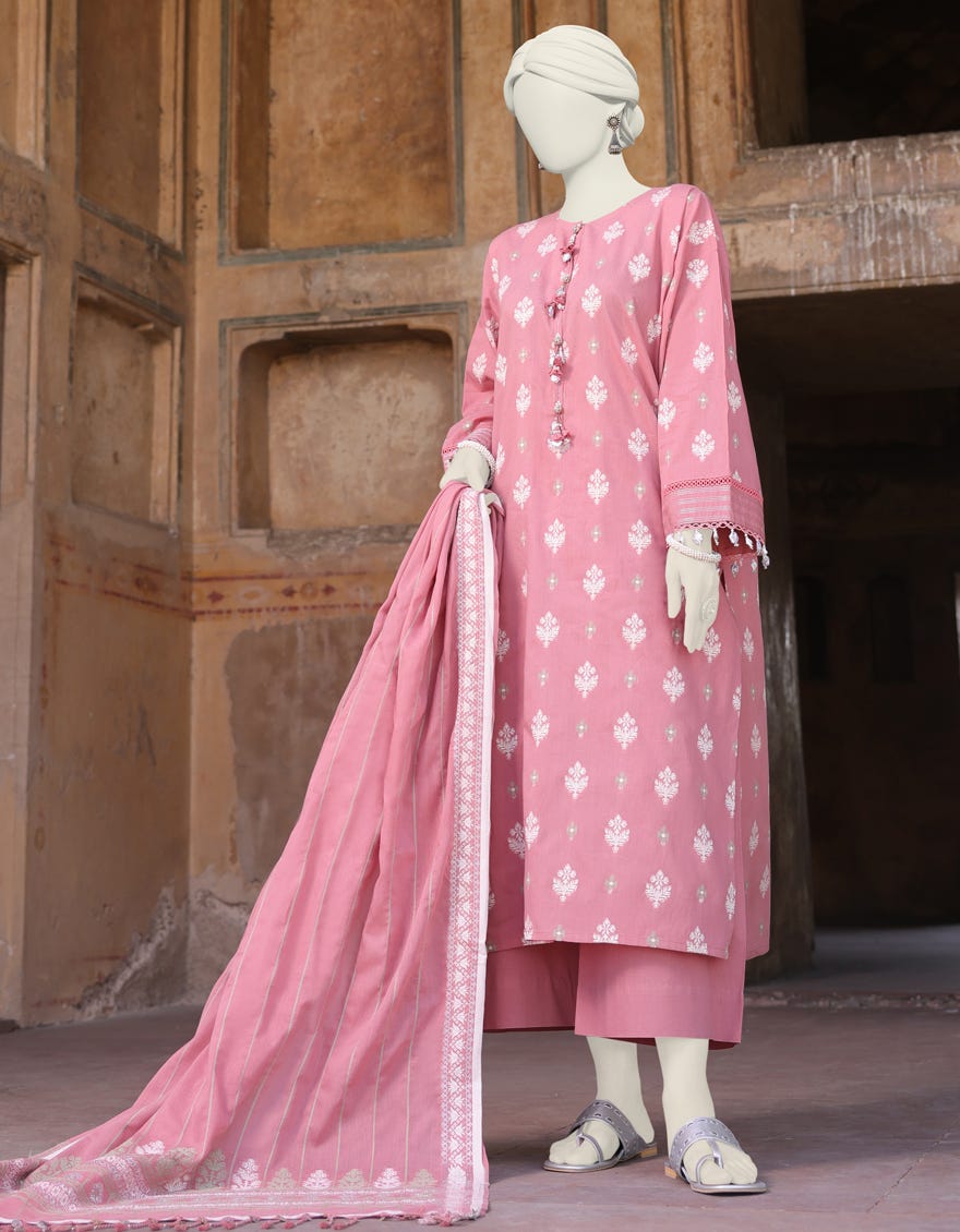 Pink Jacquard Unstitched 3 Piece Dress | Jlawn-S-24-472