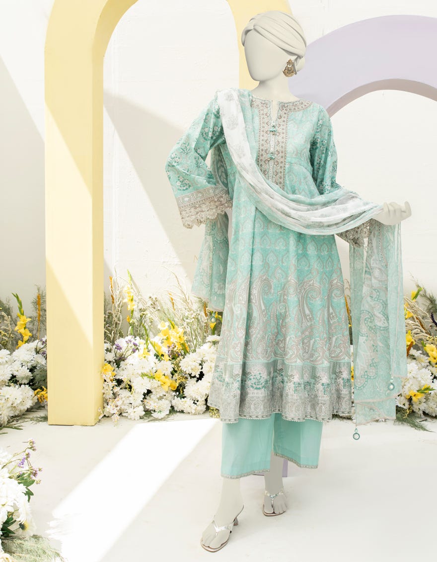 Mint Green Lawn 3 Piece Stitched Dress | Jlawn-S-24-472