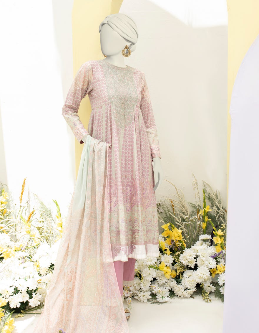 Pink Lawn 3 Piece Stitched Dress | Jlawn-S-24-473