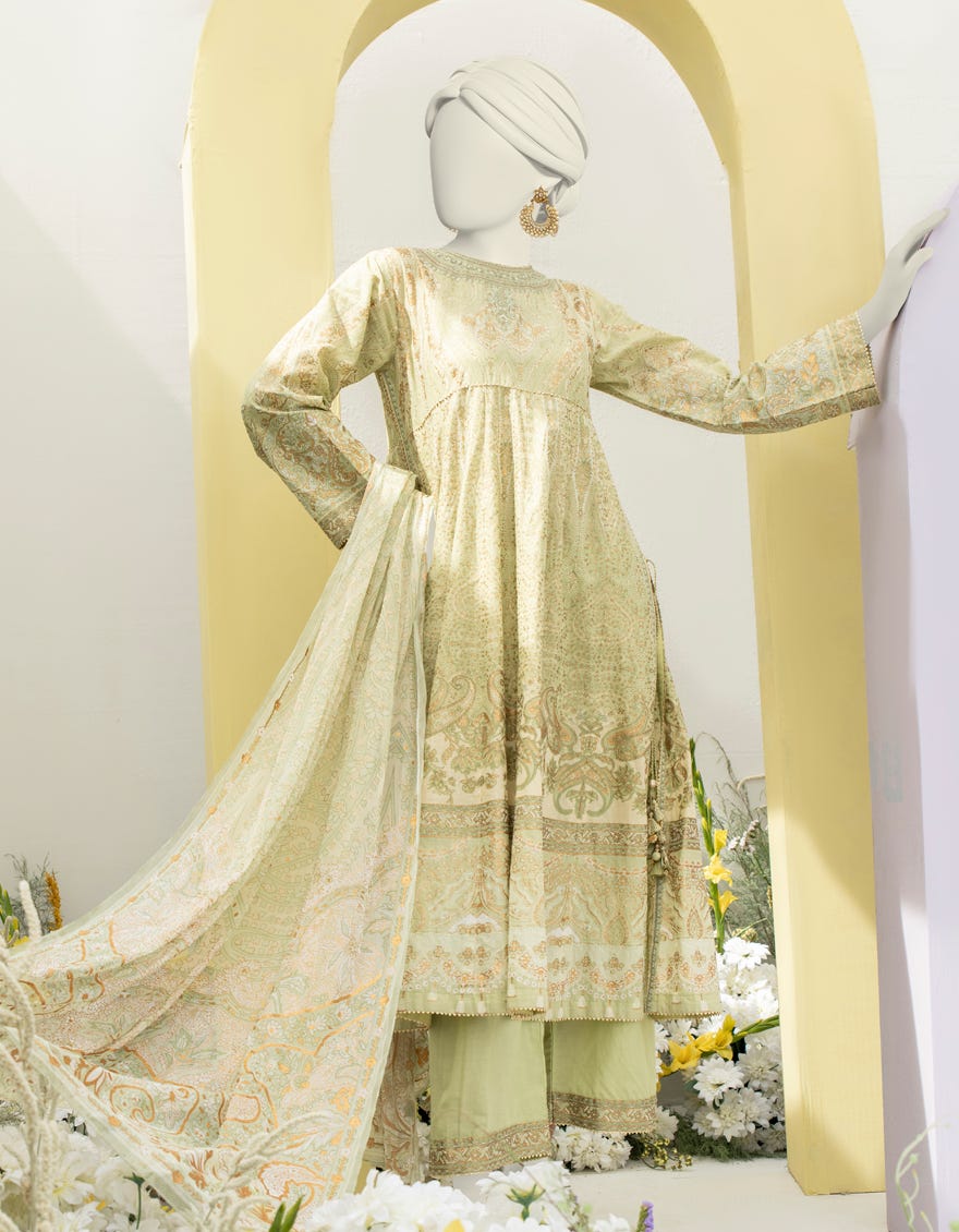 Green Lawn 3 Piece Stitched Dress | Jlawn-S-24-474
