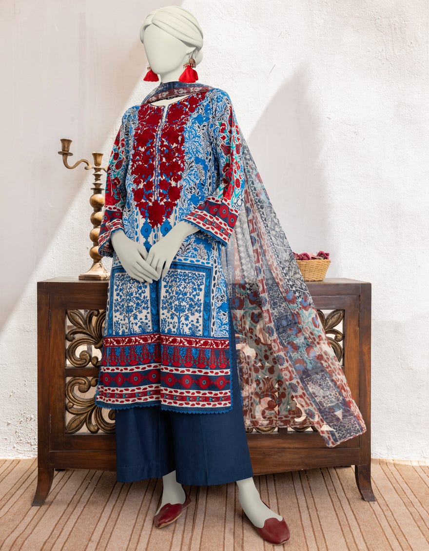 Blue Lawn 3 Piece Stitched Dress | Jlawn-S-24-482