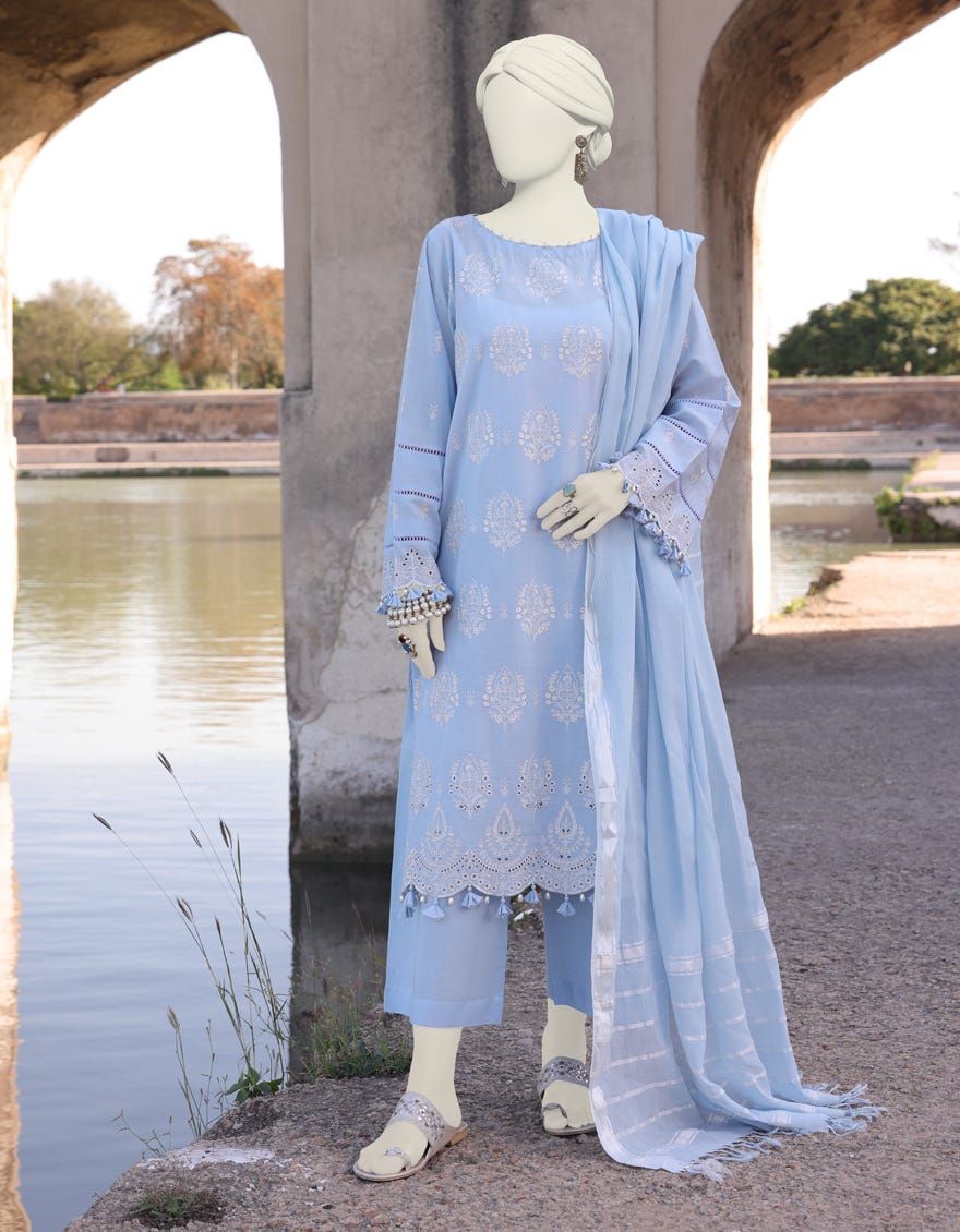 Blue Cambric Unstitched 3 Piece Dress | Jlawn-S-24-484