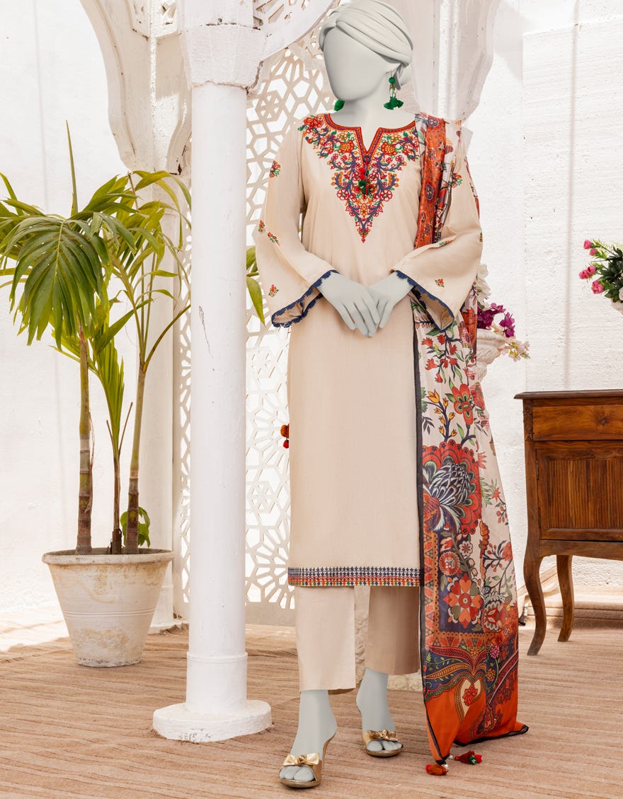 Beige Lawn 3 Piece Stitched Dress | Jlawn-S-24-488