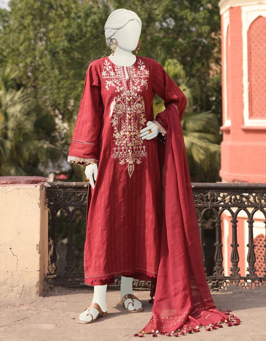 Maroon Doria Unstitched 3 Piece Dress | Jlawn-S-24-491