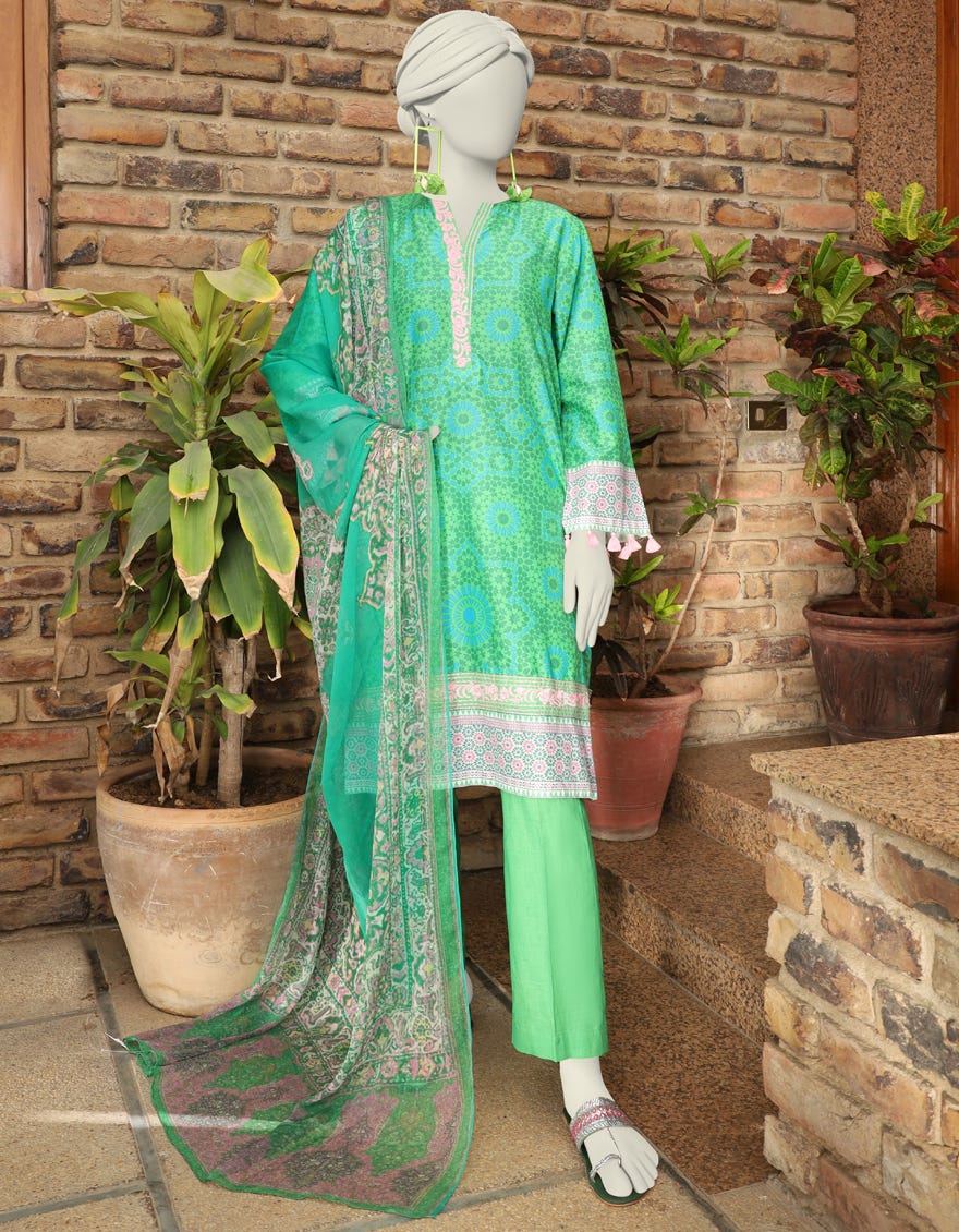 Green Lawn 3 Piece Stitched Dress | Jlawn-S-24-491