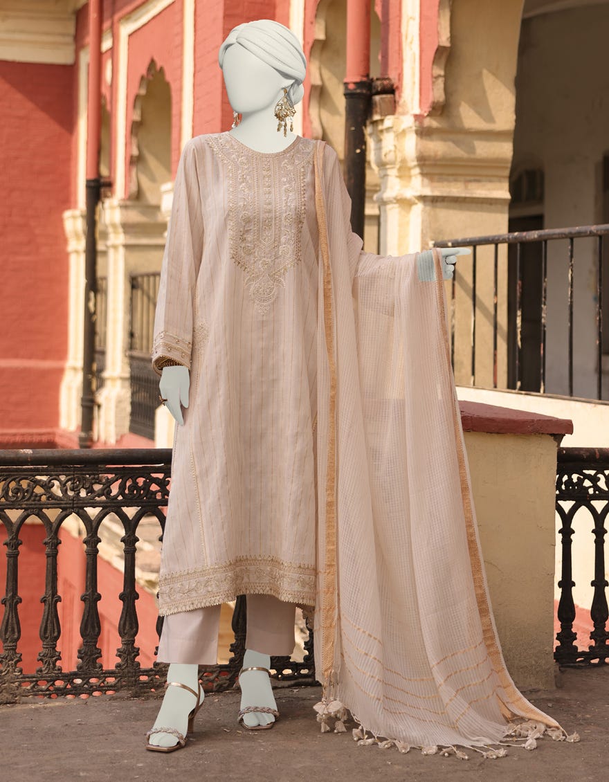 Off White Doria Unstitched 3 Piece Dress | Jlawn-S-24-494