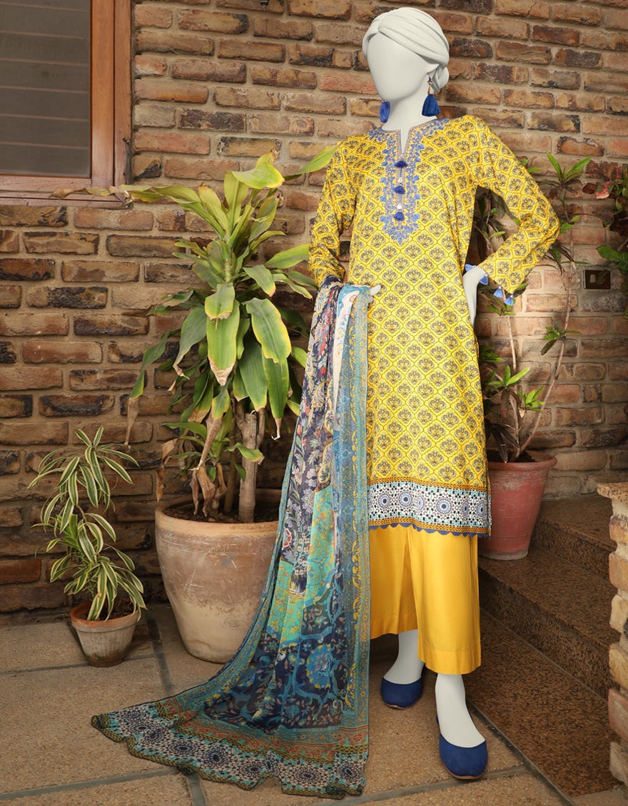 Yellow Lawn 3 Piece Stitched Dress | Jlawn-S-24-494