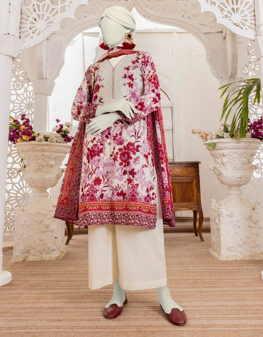Beige Cambric 3 Piece Stitched Dress | Jlawn-S-24-496