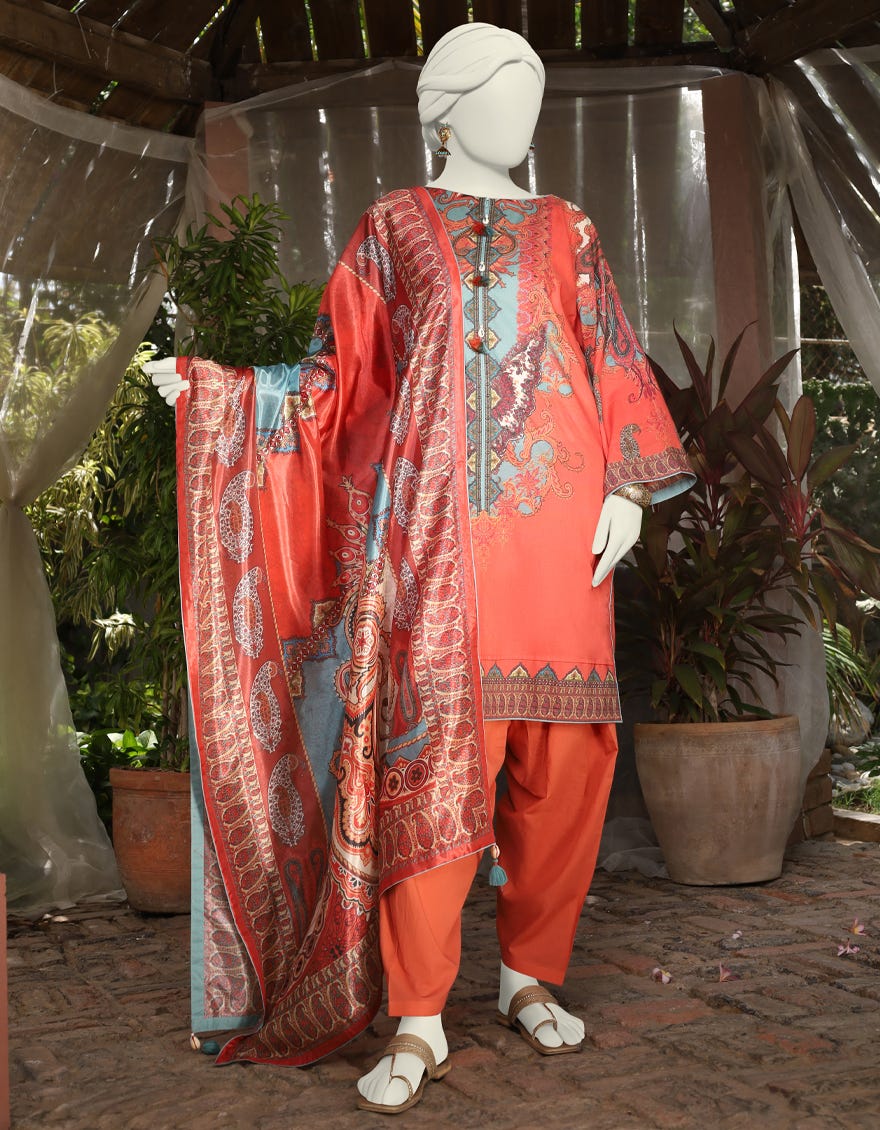 Orange Lawn 3 Piece Stitched Dress | Jlawn-S-24-499
