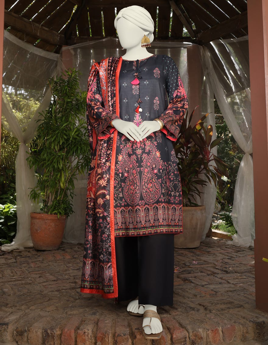 Black Lawn 3 Piece Stitched Dress | Jlawn-S-24-500
