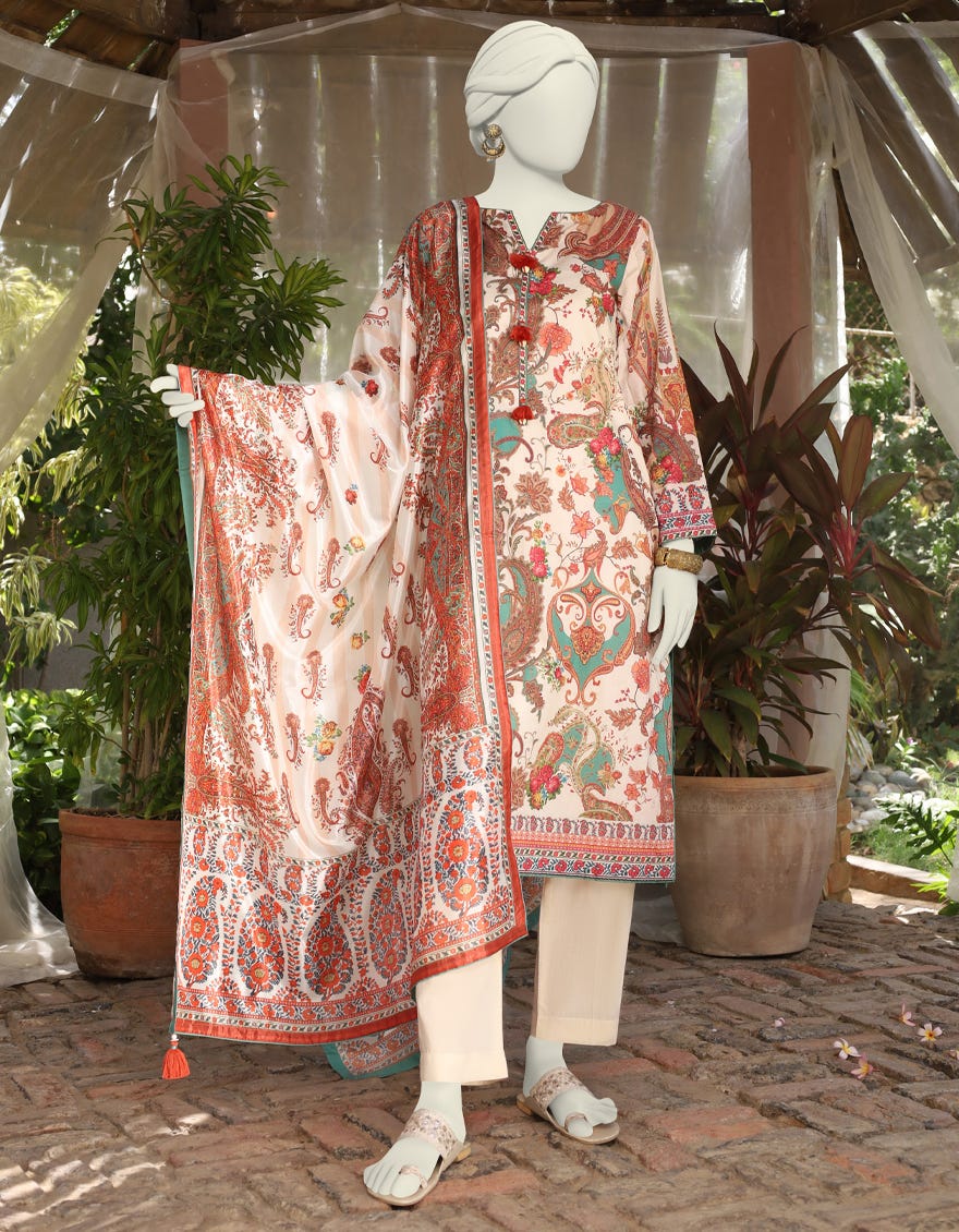 Off White Lawn 3 Piece Stitched Dress | Jlawn-S-24-502